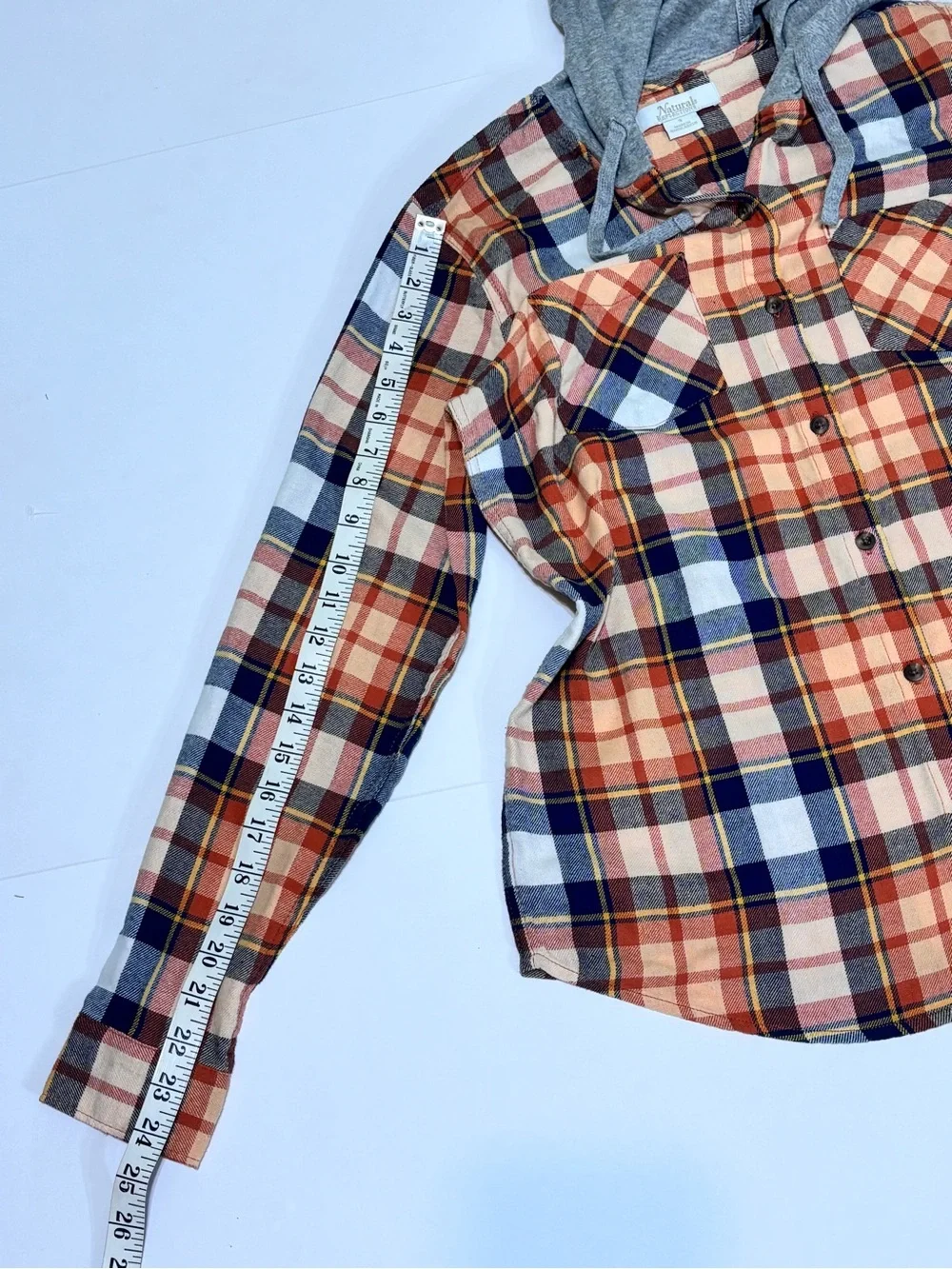 Natural Reflections Orange, Navy & Gray Plaid Hooded Button-Down